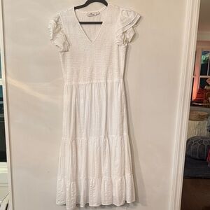 Vineyard Vines White Midi Dress with Ruffle Sleeves